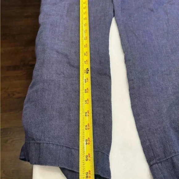 Nicole miller 100% linen blue jumpsuit with tie belt. zip up back wide leg. - Picture 7 of 11